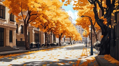 秋日落叶温馨城市街道