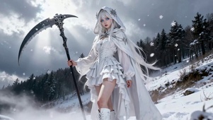 雪境银发镰刀姬的冰雪哥特绝姿