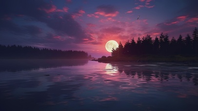 唯美傍晚湖光水镜湖泊美景