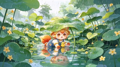 荷下听雨