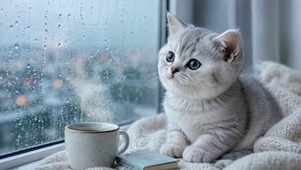 雨天窗畔的小奶猫
