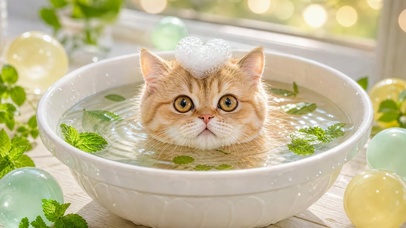 碗中泡澡小橘猫