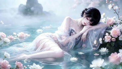 古风温泉花海少女