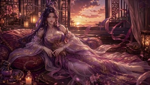 古风紫衣美人暮色闲卧