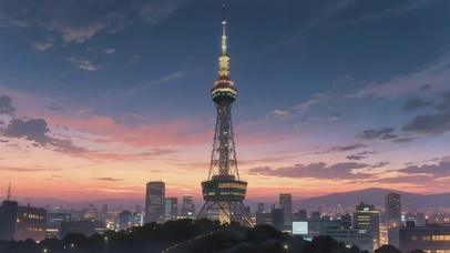 俯瞰落日都市全景