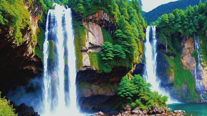 绿色护眼瀑布美景