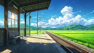 乡野站台 夏末午后 蓝天白云