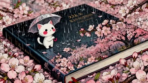 雨天樱花猫咪