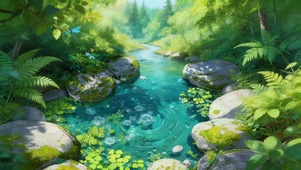 潺潺溪水绿叶