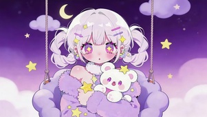 云彩上荡秋千女孩