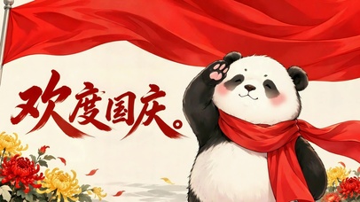 可爱熊猫欢度国庆