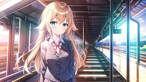 可爱铁路旁少女