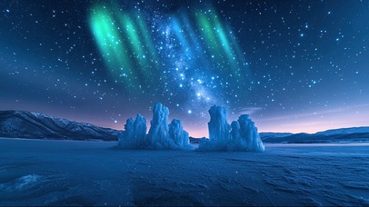 梦幻极光星夜雪原