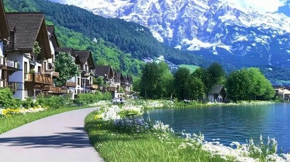 蓝天白云树木河流带鱼屏