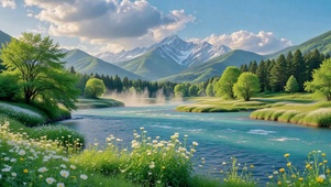 唯美治愈山川河流春日风景