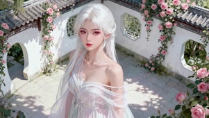 古风庭院白发美少女