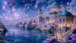 流星星空下的梦幻海滨城堡