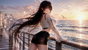 海边夕照少女