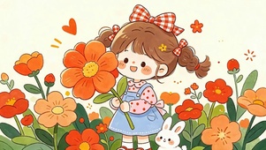 女孩与萌宠兔子