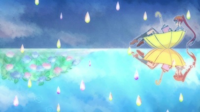 坐雨伞的小女孩