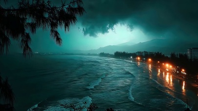 雷暴海岸夜景