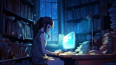 雨夜图书馆的女孩