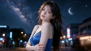 蓝色晚礼服星空少女
