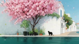 樱花树下猫咪