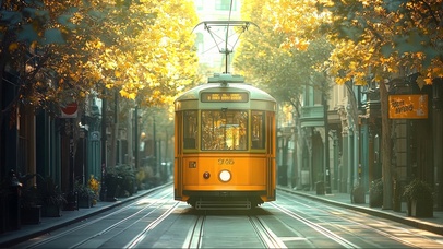 清晨阳光城市列车