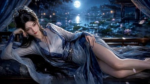 月夜荷塘古风汉服美人