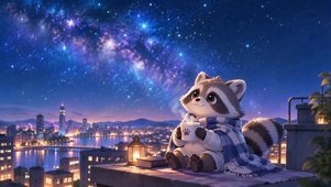 夜空下的小浣熊