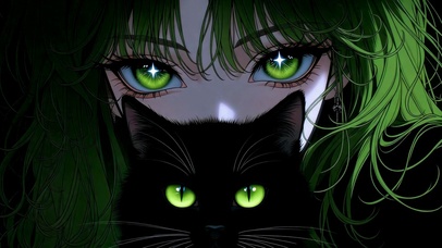 绿发少女与黑猫