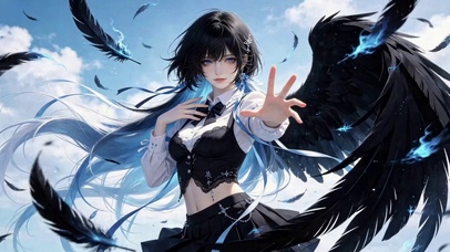 黑翼蓝发二次元美少女