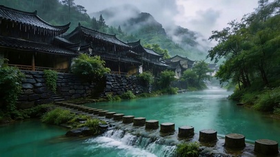 雨天塔寨古村