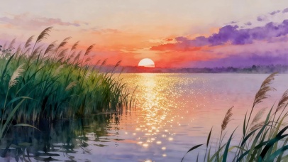 晚霞湖泊