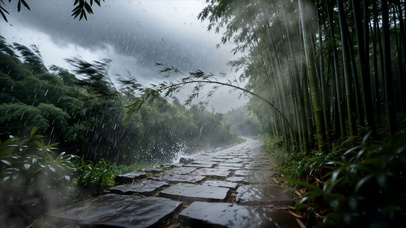 雨天竹林小路