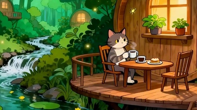 休闲猫咪带鱼屏
