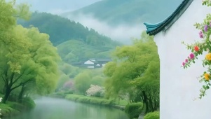 护眼绿景河流带鱼屏