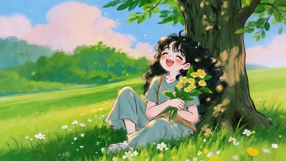 清新树下爱笑的女孩
