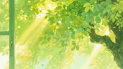 护眼绿景树木带鱼屏双屏