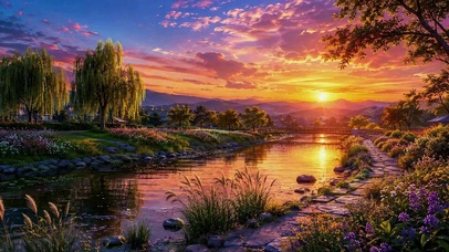 夕照花园湖畔