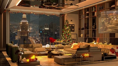 都市夜晚雪天房间