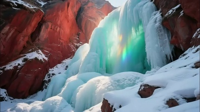 阳光冬日冰封瀑布