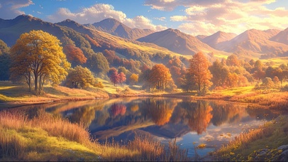 秋日静谧湖泊倒影