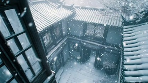 冬季大雪纷飞古朴庭院