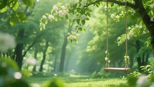 清新绿色森林秋千