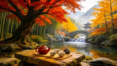 国风红叶山水