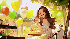 在街边吃甜品的妹妹