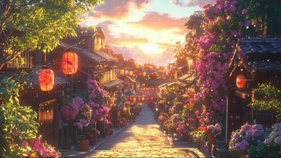 灿烂春光古城石板路