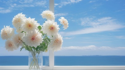 清新治愈海边大丽花